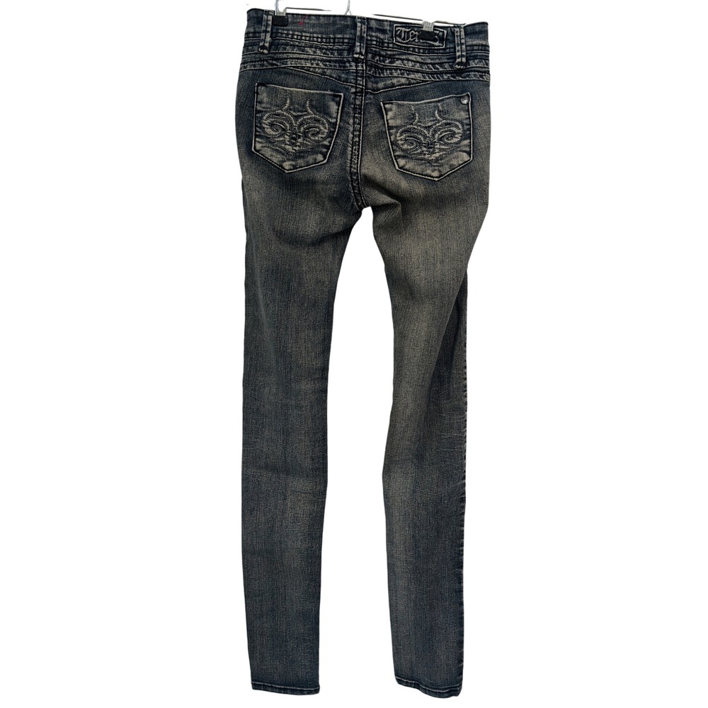 Y2K Ten25 Skinny Jeans Dark Wash Ramie Blend Embroidered Rhinestone Size 0